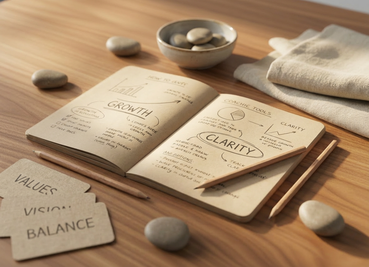 Silver fountain pen symbolizing creative direction Silver fountain pen engraved with "Clarity" emitting glowing arrows on a wooden surface.